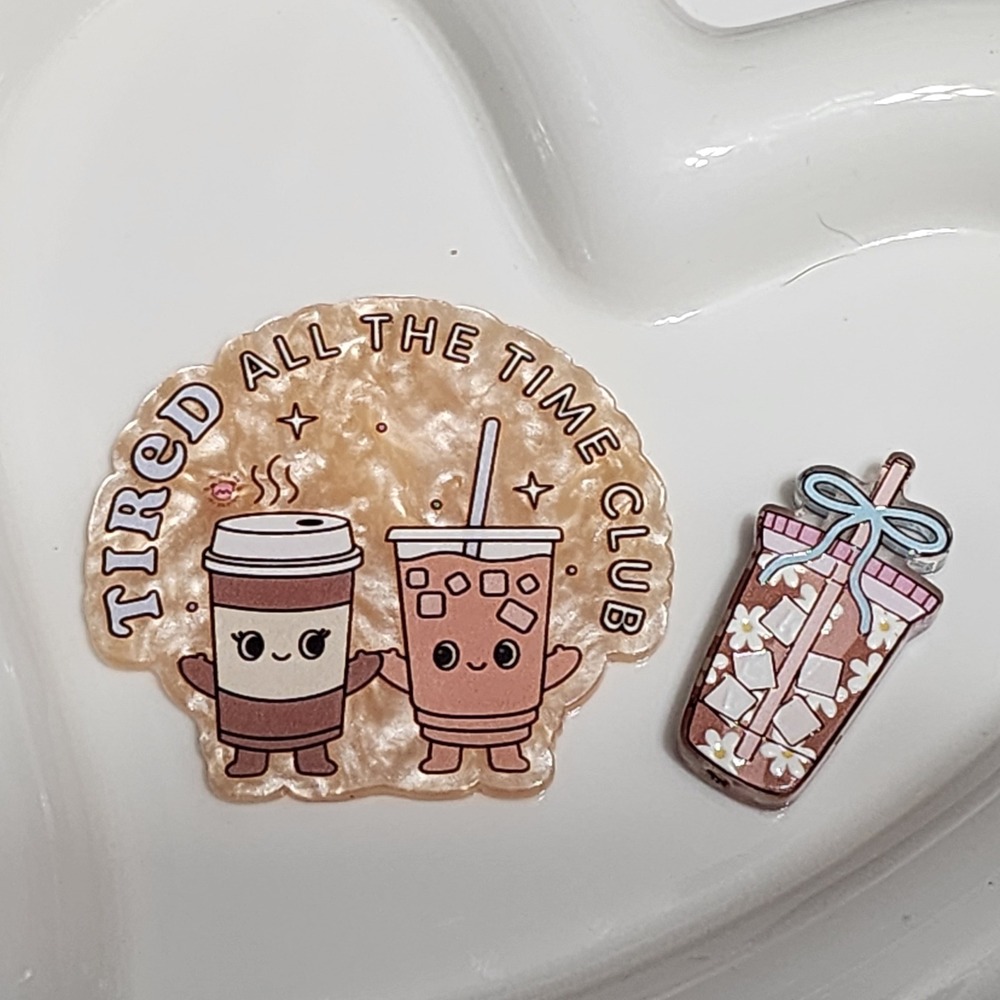 Iced Coffee Tired Flatback Focal Bead Badge Beaded Pen Jewelry Making Funny
